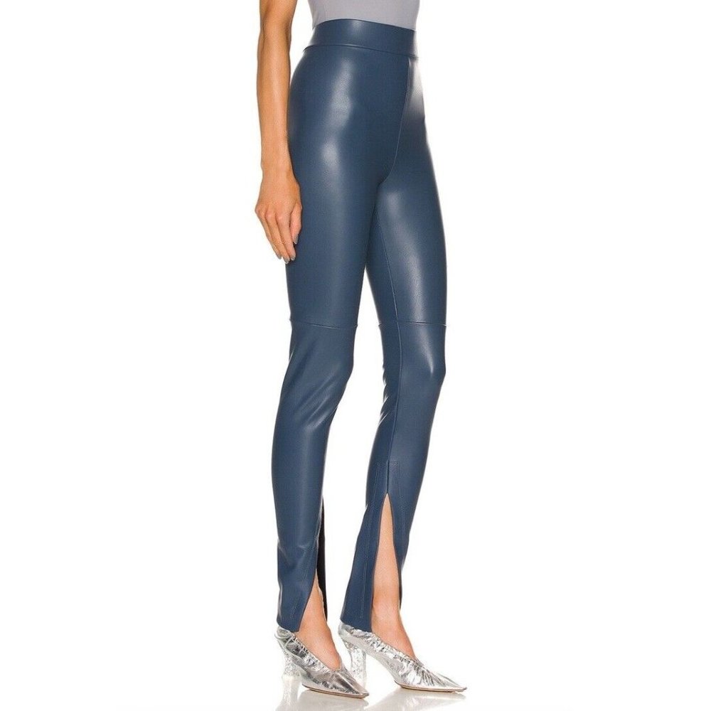 ALIX NYC Carlisle Pants Indigo Blue Faux Leather Front Slits - Picture 3 of 4